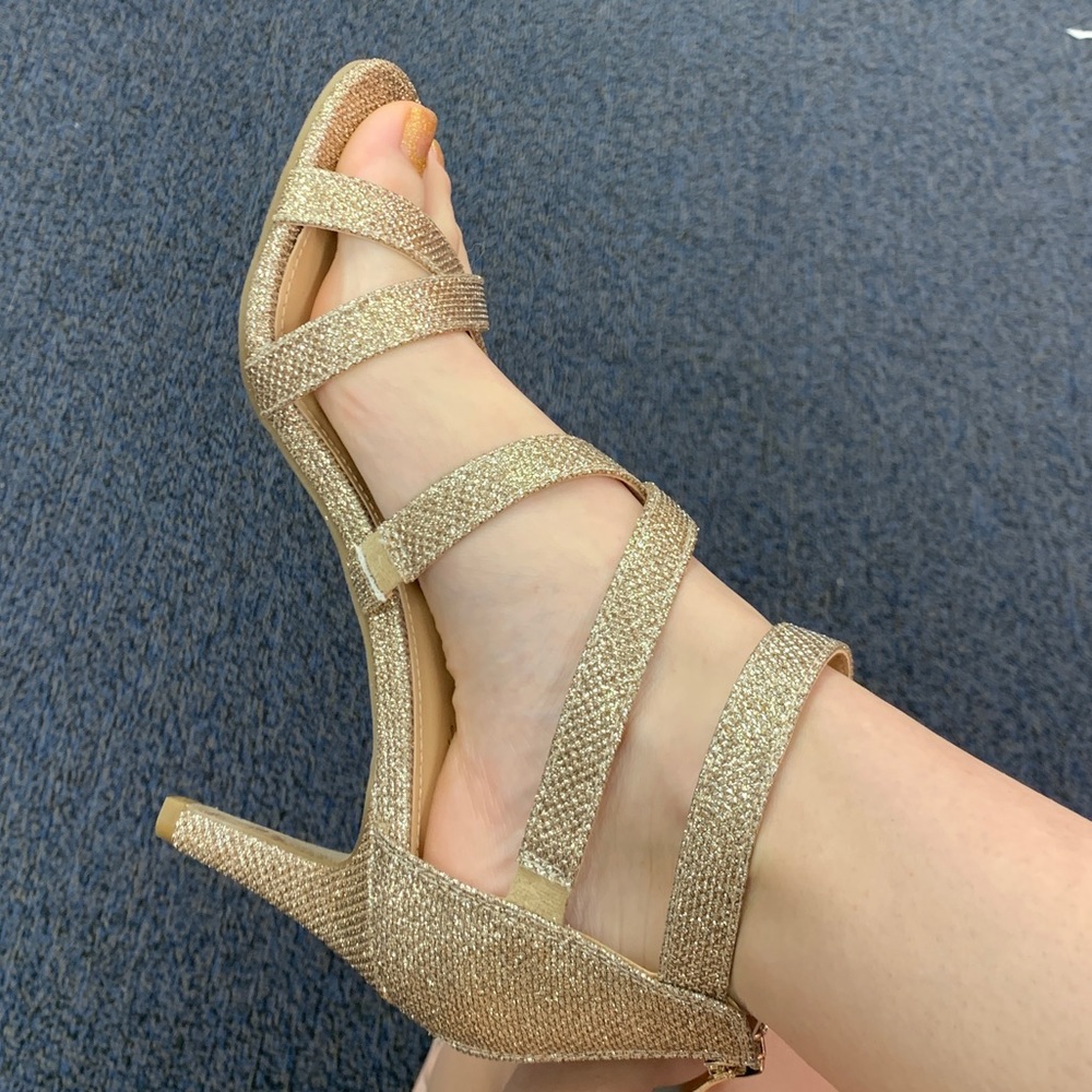 gold strap up heels